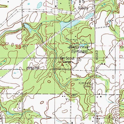 Topographic Map of Butternut Springs Girl Scout Camp, IN
