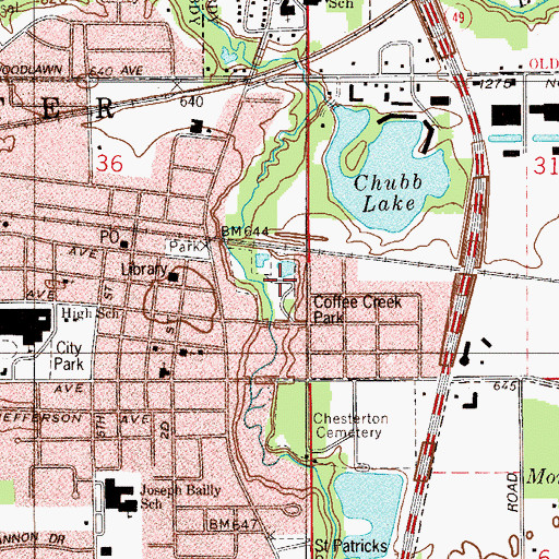 Topographic Map of Coffee Creek Park, IN