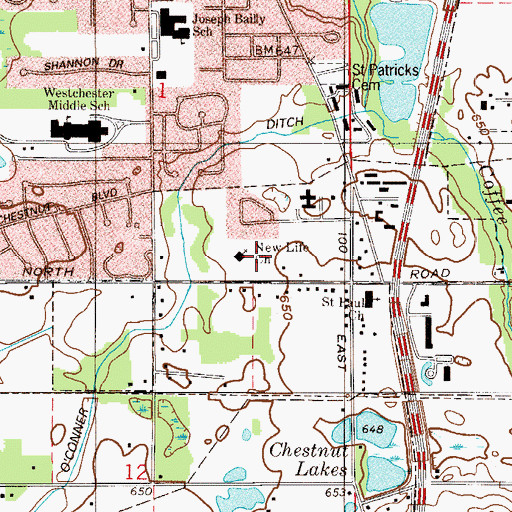 Topographic Map of New Life Wesleyan Church, IN