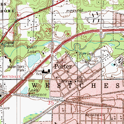 Topographic Map of Porter Assembly of God Church, IN