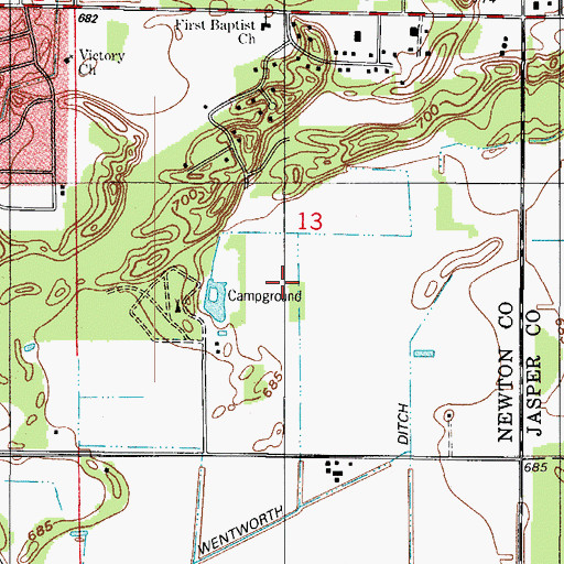 Topographic Map of First Baptist Church, IN