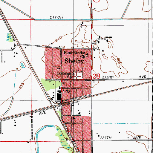 Topographic Map of Shelby Community Park, IN