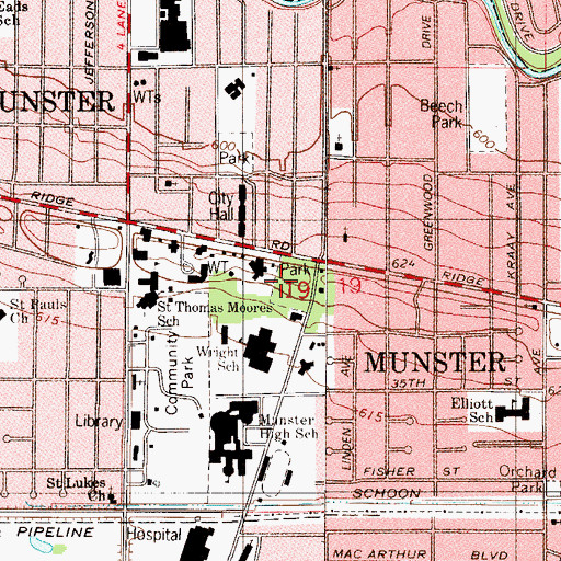 Topographic Map of Bieker Woods Park, IN