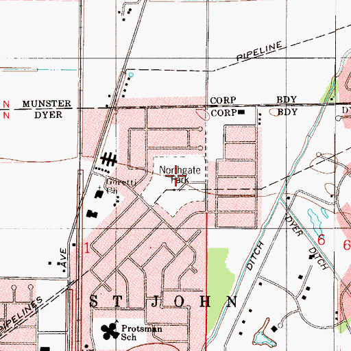 Topographic Map of Northgate Community Park, IN