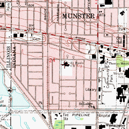 Topographic Map of Saint Pauls Evangelical Lutheran Church, IN