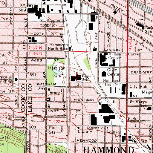 Topographic Map of Henry W Eggers Elementary - Middle School, IN