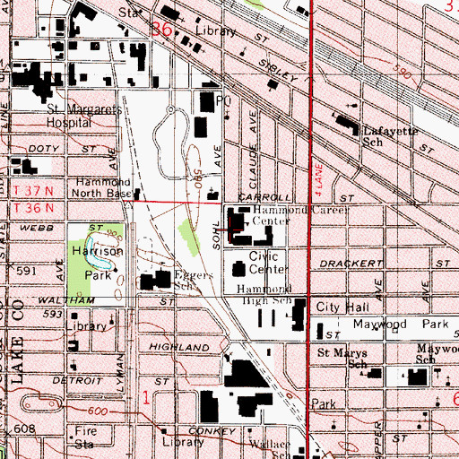 Topographic Map of Hammond High School, IN