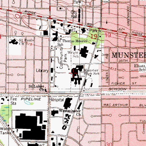 Topographic Map of Munster High School, IN