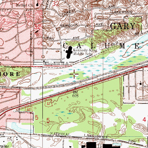 Topographic Map of Kennedy-King Middle School, IN