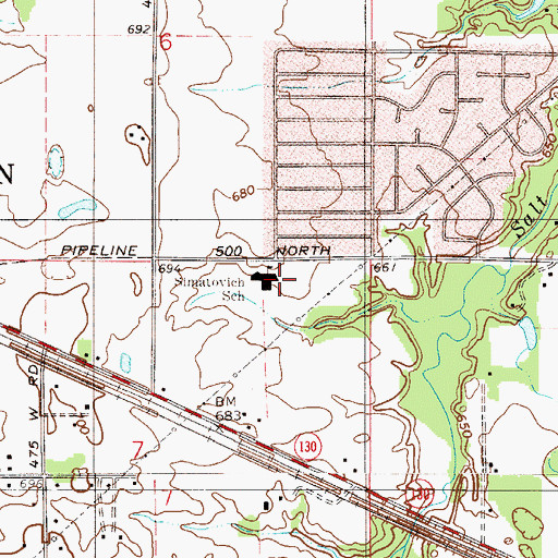 Topographic Map of John Simatovich Elementary School, IN
