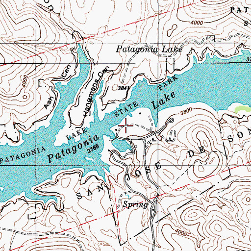 Topographic Map of Lake Patagonia Campground, AZ