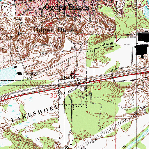 Topographic Map of Ogden Dunes Community Church, IN