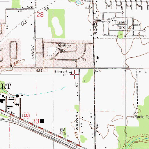 Topographic Map of Hillcrest Baptist Church, IN