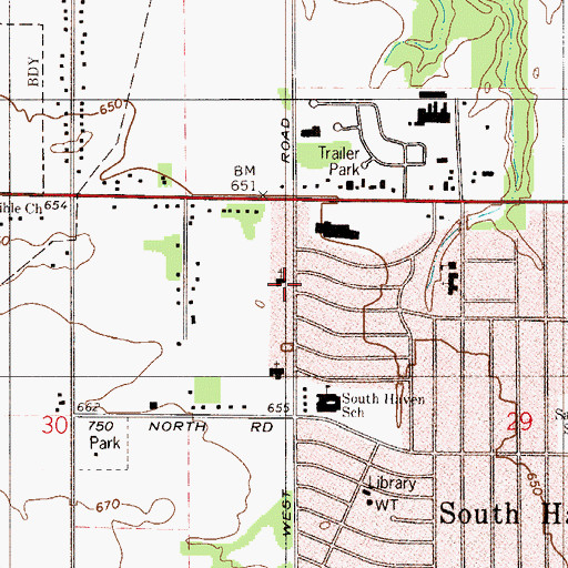 Topographic Map of First Baptist Church of South Haven, IN