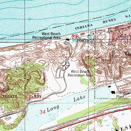 Topographic Map of West Beach Recreation Area, IN