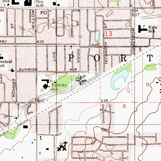 Topographic Map of Olson Memorial Park, IN