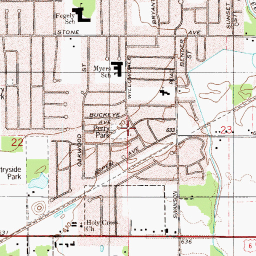 Topographic Map of Perry Park, IN