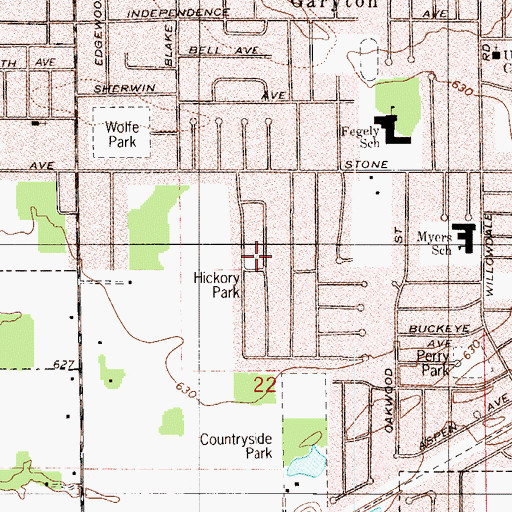 Topographic Map of Hickory Park, IN