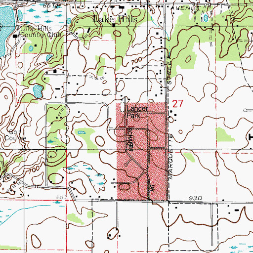Topographic Map of Lancer Park, IN