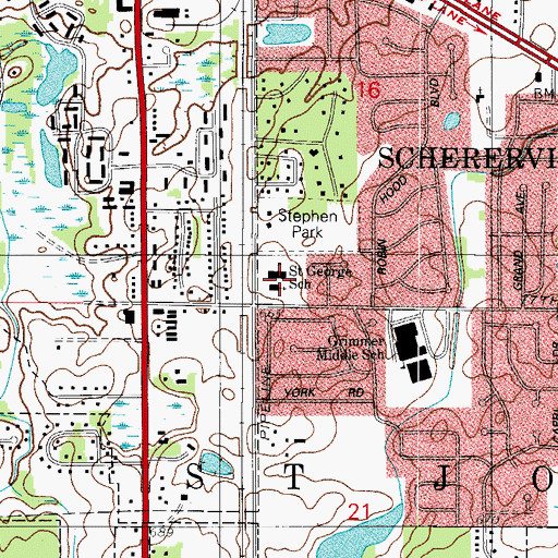 Topographic Map of Saint George Hellenic Greek Church, IN