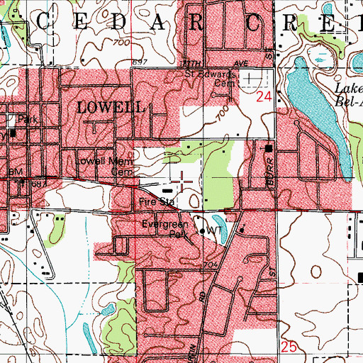 Topographic Map of Lowell Memorial Cemetery, IN