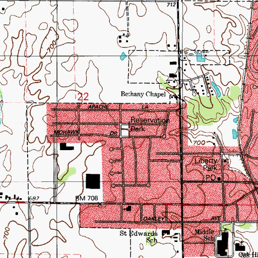 Topographic Map of Reservation Park, IN