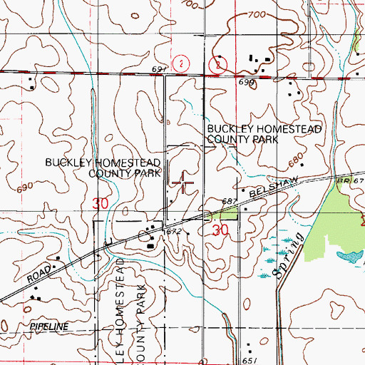 Topographic Map of Buckley Homestead County Park, IN