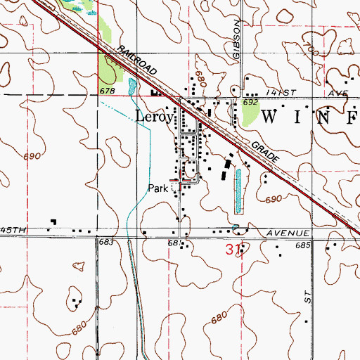 Topographic Map of Leroy Community Park, IN