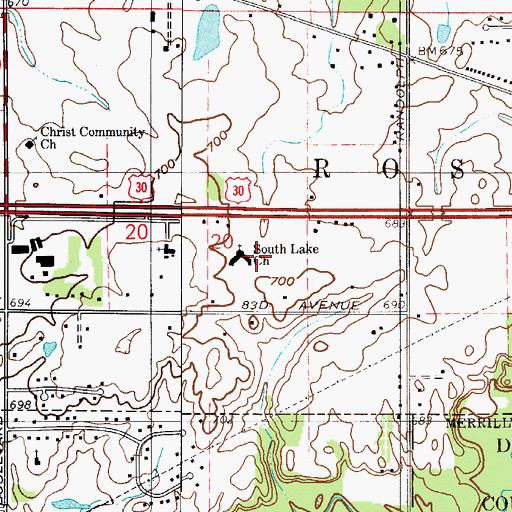 Topographic Map of South Lake Church of the Nazarene, IN