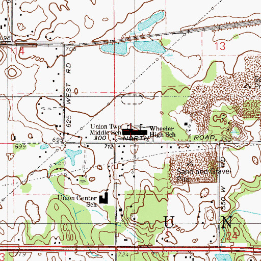 Topographic Map of Union Township Middle School, IN