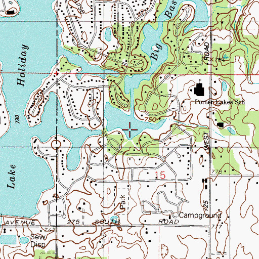 Topographic Map of Big Bass Lake, IN