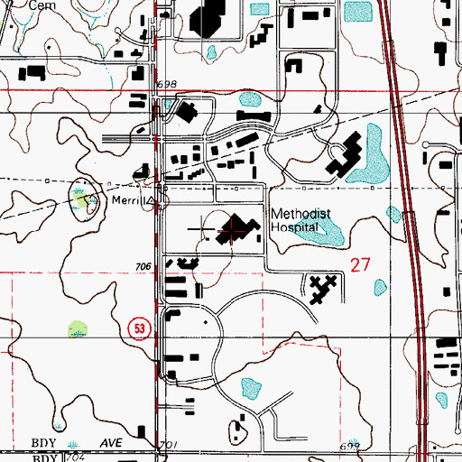 Topographic Map of Methodist Hospitals - Southlake Campus, IN