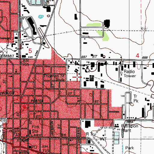 Topographic Map of Thomas Street Park, IN