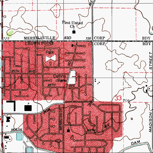 Topographic Map of Collins Park, IN