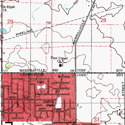 Topographic Map of First United Pentecostal Church, IN
