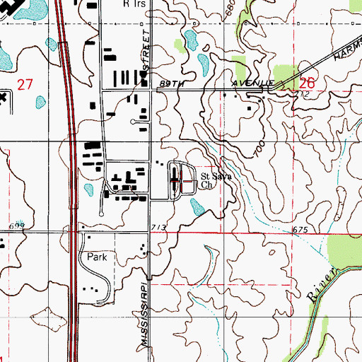 Topographic Map of Saint Sava Serbian Orthodox Church, IN