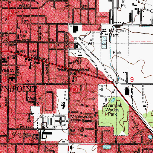 Topographic Map of Trinity Evangelical Lutheran Church, IN