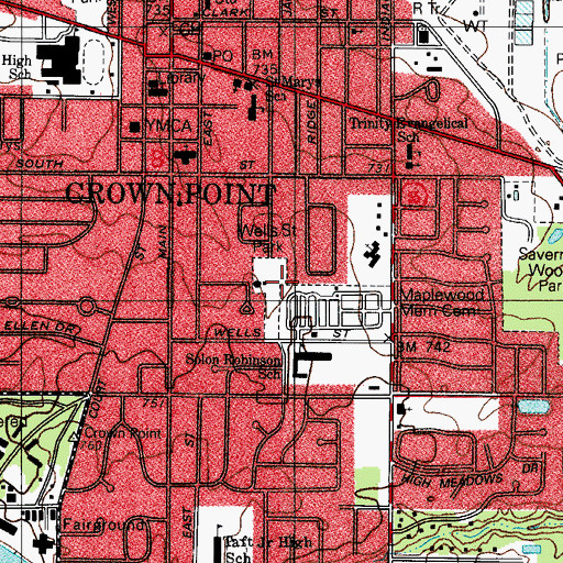 Topographic Map of Wells Street Park, IN