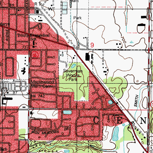 Topographic Map of Saverman Woods Park, IN