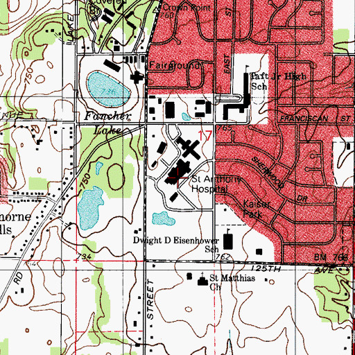 Topographic Map of Saint Anthony Medical Center of Crown Point, IN
