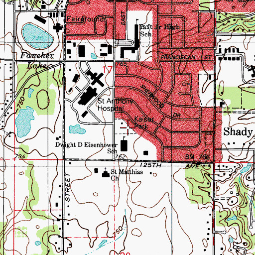 Topographic Map of Kaiser Park, IN
