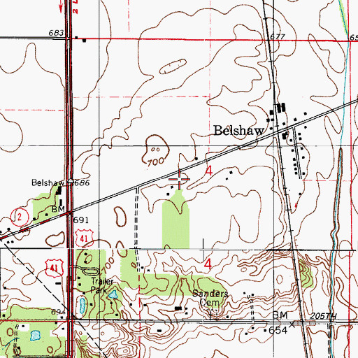 Topographic Map of Oakland School (historical), IN