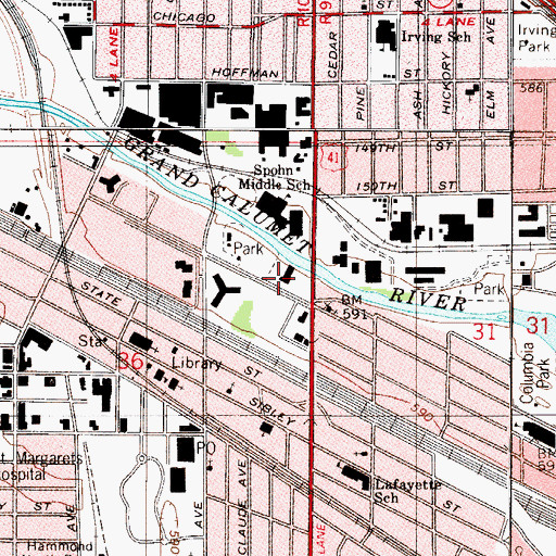 Topographic Map of Riverside Elementary School (historical), IN