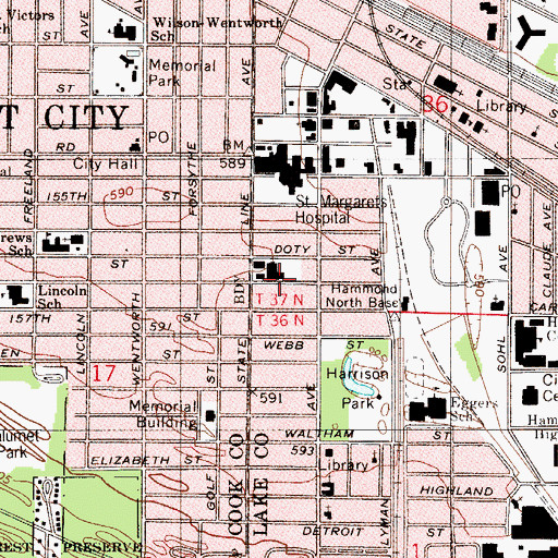 Topographic Map of Washington School (historical), IN