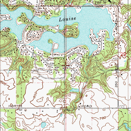 Topographic Map of Lake Louise Dam, IN
