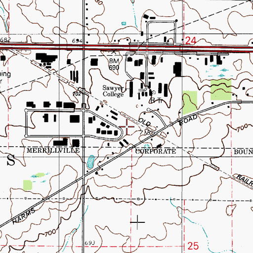 Topographic Map of Kirk Airport (historical), IN