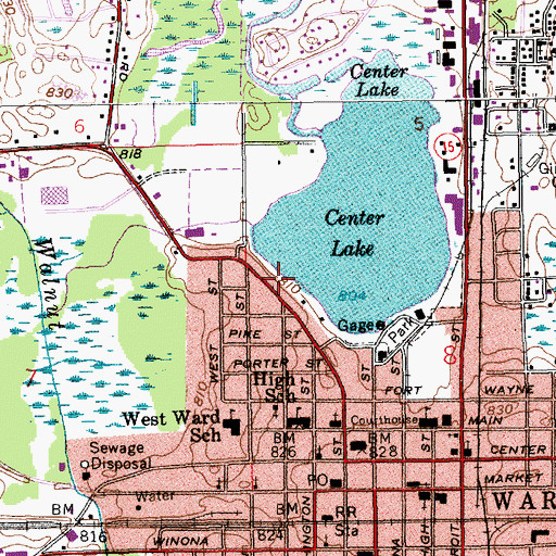 Topographic Map of Kosciusko County, IN