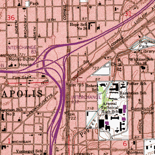 Topographic Map of Marion County, IN