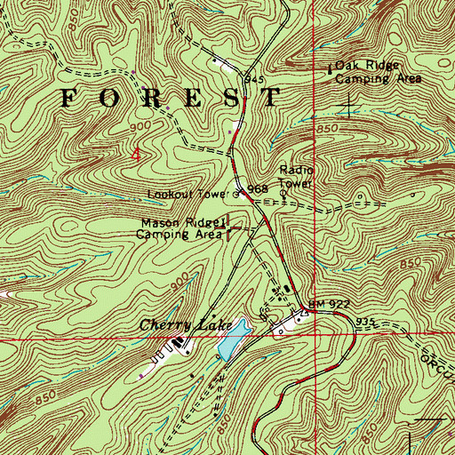 Topographic Map of Mason Ridge Camping Area, IN