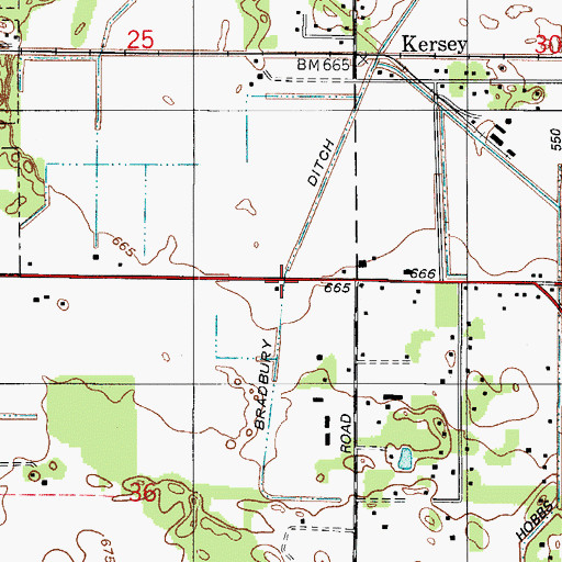 Topographic Map of Bradbury Ditch, IN